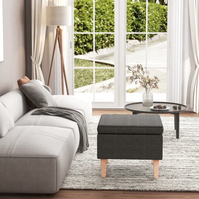 Tabouret avec pieds en bois Gris foncé Tissu – Image 1