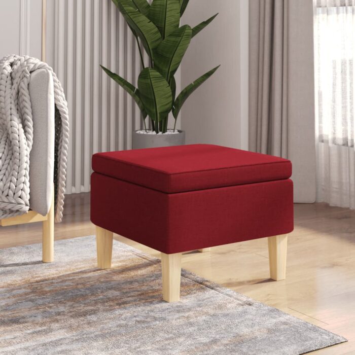 Tabouret avec pieds en bois Rouge bordeaux Tissu – Image 1