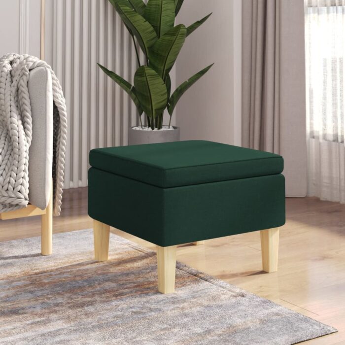Tabouret avec pieds en bois Vert foncé Tissu – Image 1