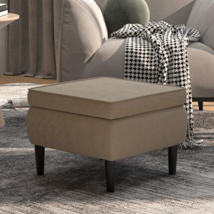 Tabouret avec pieds en bois Gris clair Velours