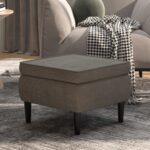 Tabouret avec pieds en bois Gris foncé Velours