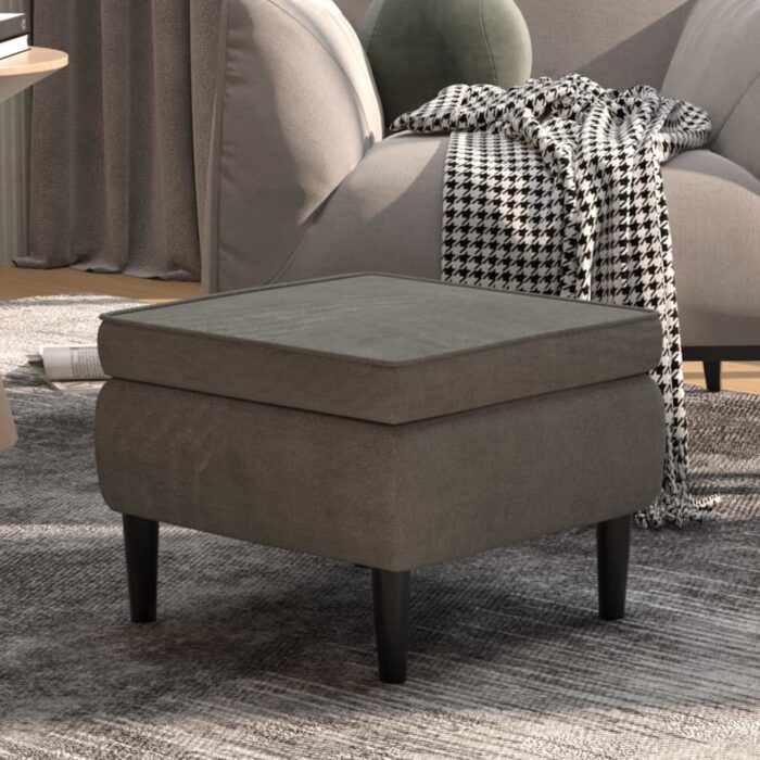 Tabouret avec pieds en bois Gris foncé Velours – Image 1