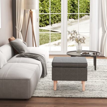 Tabouret avec pieds en bois Gris clair Tissu