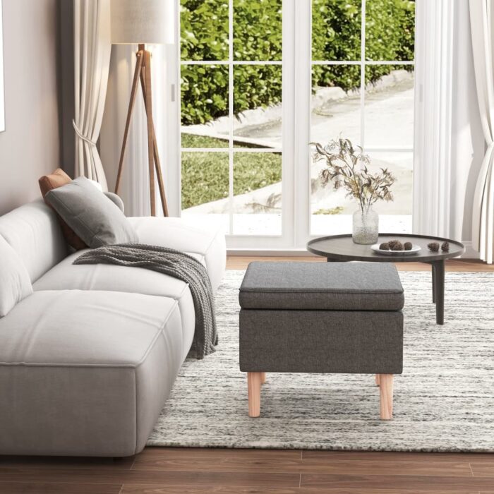 Tabouret avec pieds en bois Gris clair Tissu – Image 1