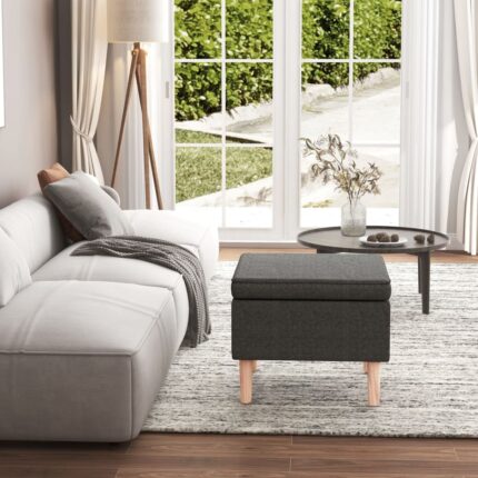 Tabouret avec pieds en bois Gris foncé Tissu