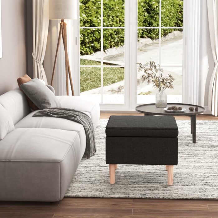 Tabouret avec pieds en bois Noir Tissu – Image 1