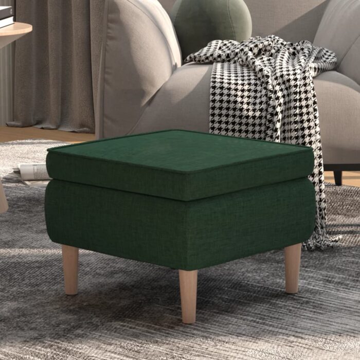 Tabouret avec pieds en bois Vert foncé Tissu – Image 1