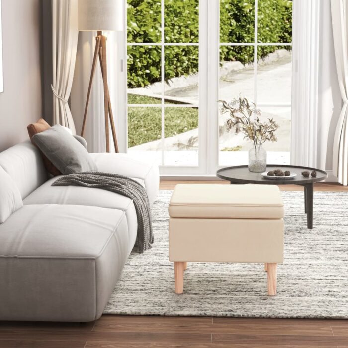 Tabouret avec pieds en bois Crème Tissu – Image 1