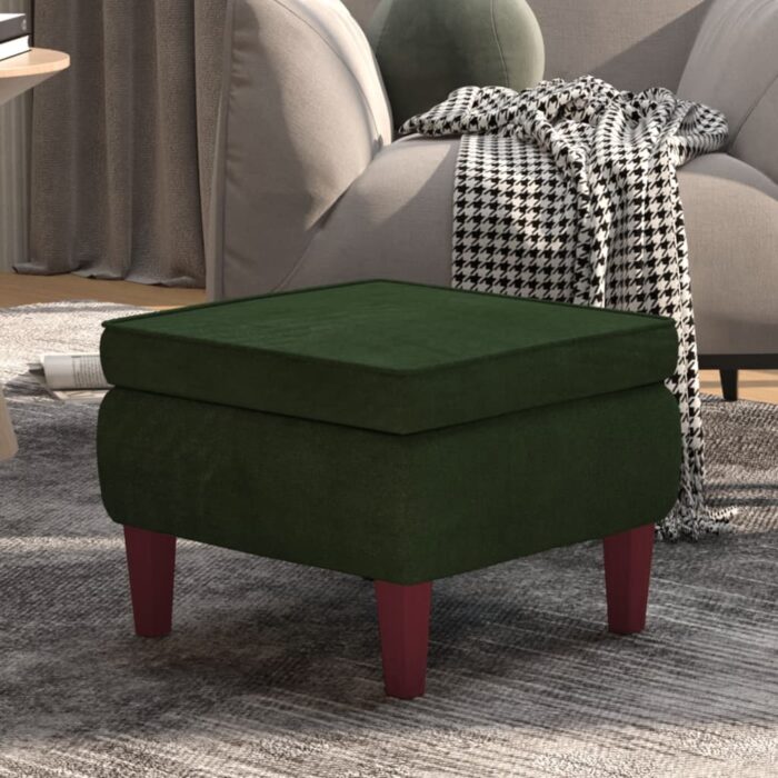 Tabouret avec pieds en bois Vert foncé Velours – Image 1