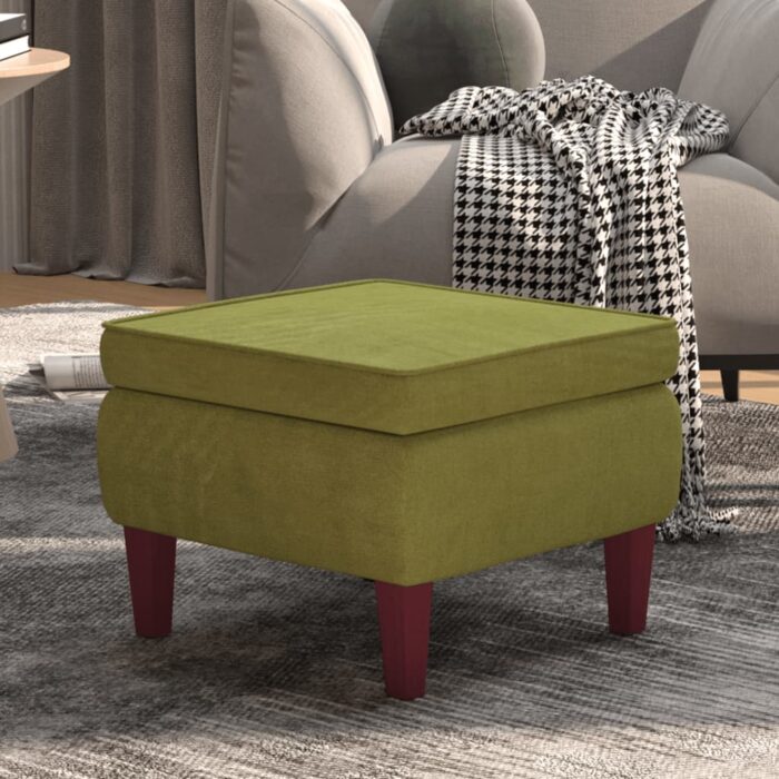 Tabouret avec pieds en bois Vert clair Velours – Image 1