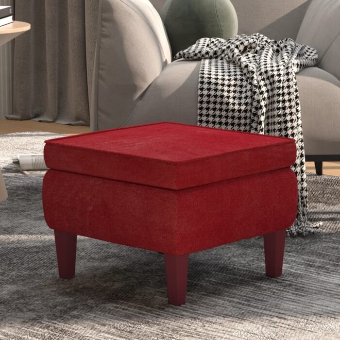 Tabouret avec pieds en bois Rouge bordeaux Velours – Image 1