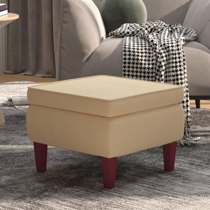Tabouret avec pieds en bois Crème Velours – Image 1