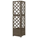 Jardinière d'angle en treillis Gris 40x40x150 cm Bois de sapin – Image 2