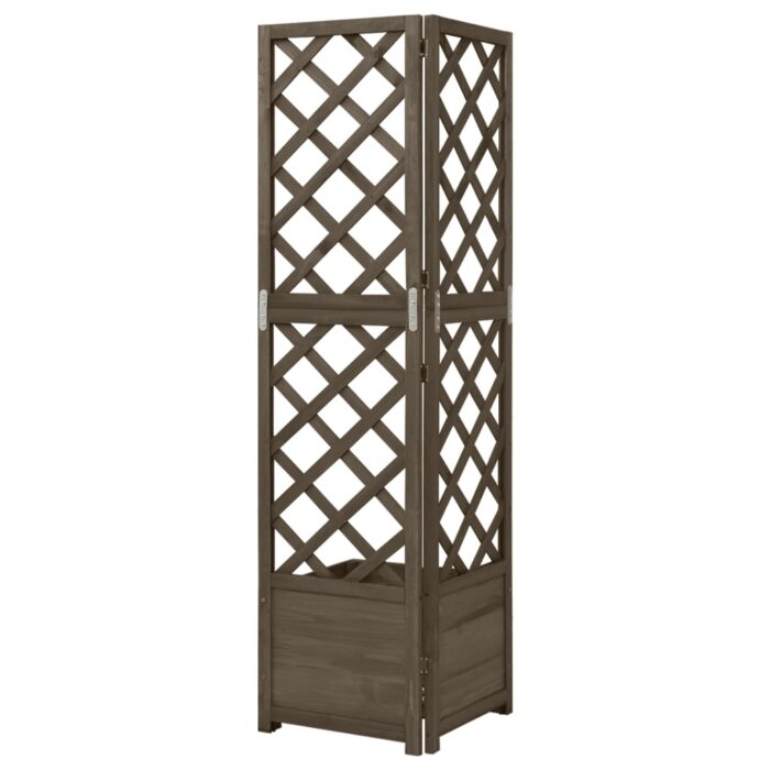 Jardinière d'angle en treillis Gris 40x40x150 cm Bois de sapin – Image 2