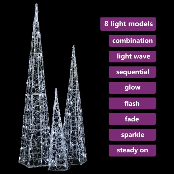 Jeu de cônes lumineux à LED Acrylique Blanc froid 60/90/120 cm – Image 2