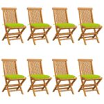 Chaises de jardin avec coussins vert vif lot de 8 Teck massif