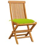 Chaises de jardin avec coussins vert vif lot de 8 Teck massif – Image 2