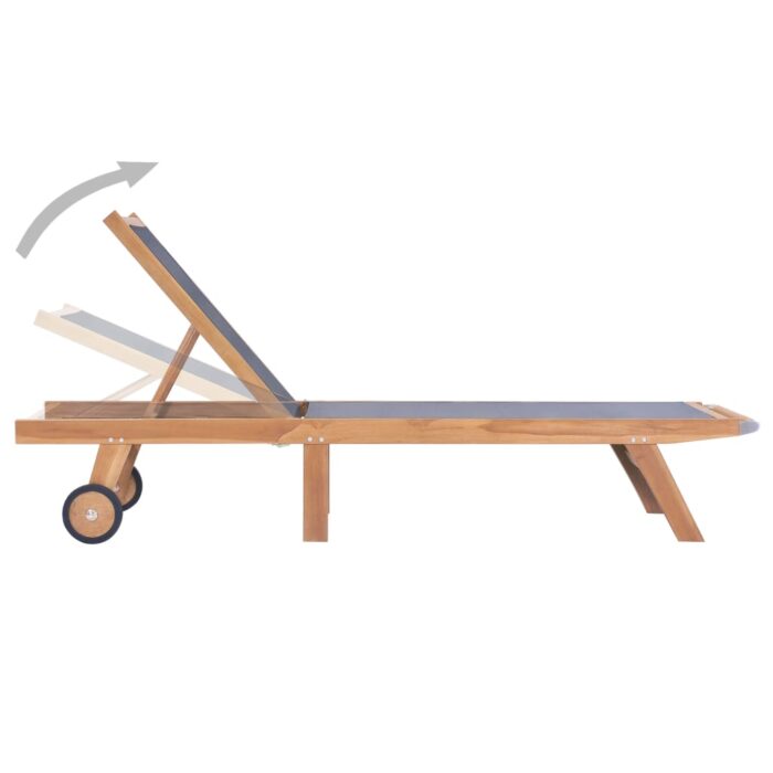 Chaises longues pliables et roulettes lot de 2 Teck textilène – Image 3