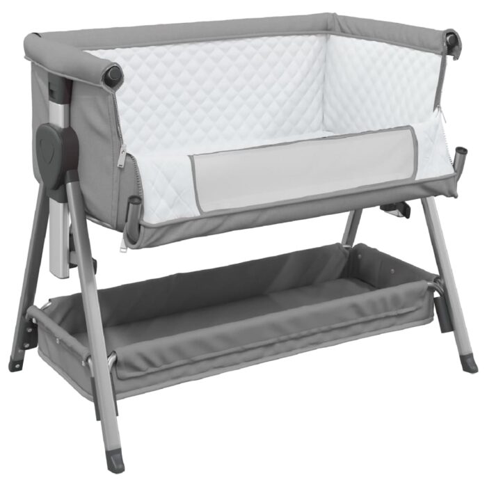 Lit pour bébé avec matelas Gris clair Tissu de lin – Image 2
