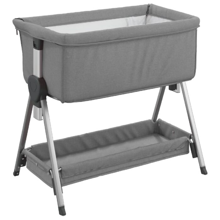 Lit pour bébé avec matelas Gris clair Tissu de lin – Image 4