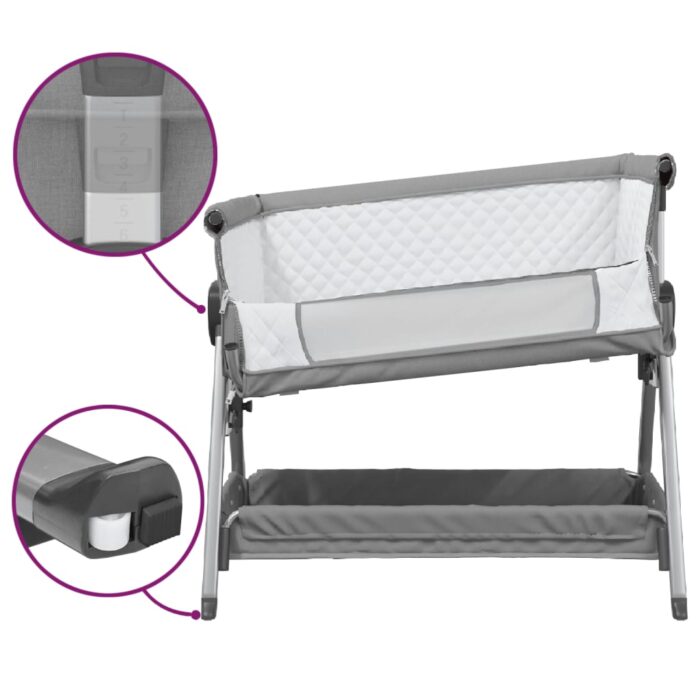 Lit pour bébé avec matelas Gris clair Tissu de lin – Image 5