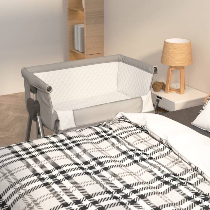 Lit pour bébé avec matelas Gris clair Tissu de lin – Image 1