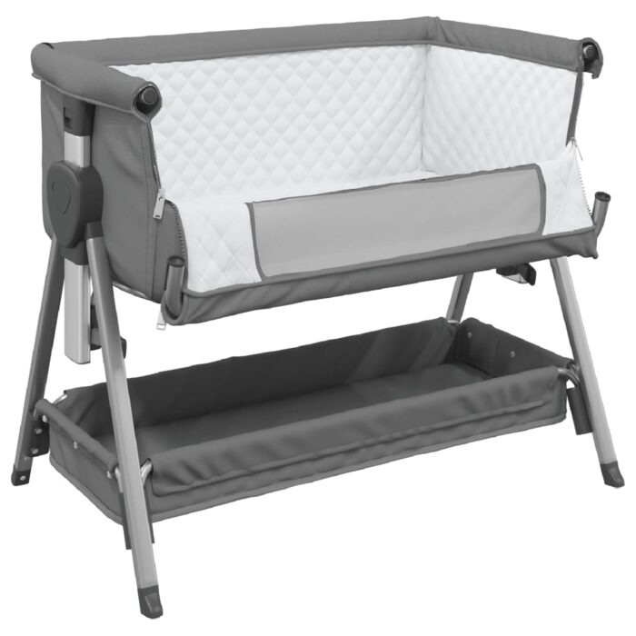 Lit pour bébé avec matelas Gris foncé Tissu de lin – Image 2