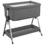 Lit pour bébé avec matelas Gris foncé Tissu de lin – Image 4