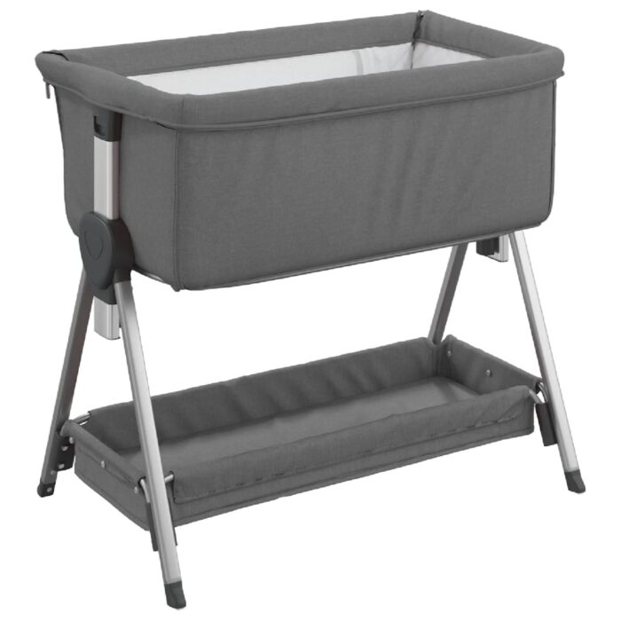 Lit pour bébé avec matelas Gris foncé Tissu de lin – Image 4