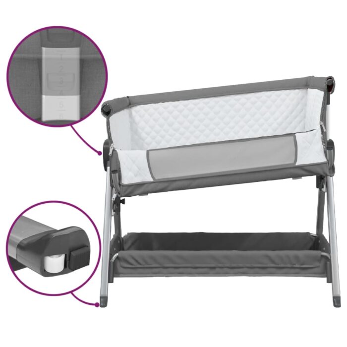 Lit pour bébé avec matelas Gris foncé Tissu de lin – Image 5