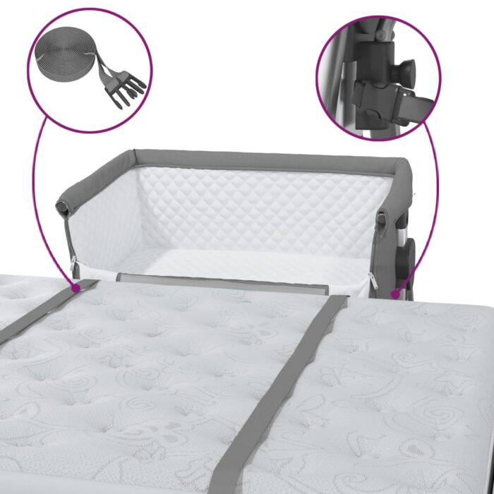 Lit pour bébé avec matelas Gris foncé Tissu de lin – Image 6