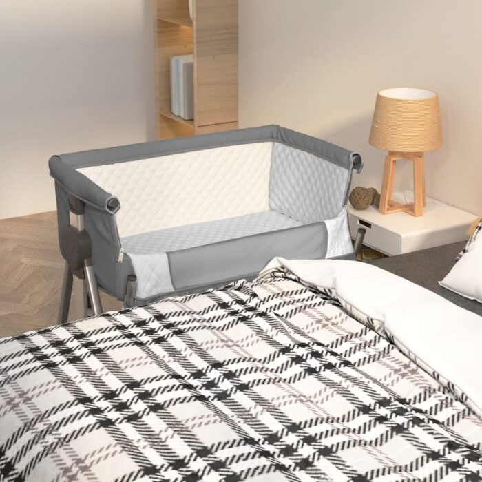 Lit pour bébé avec matelas Gris foncé Tissu de lin – Image 1