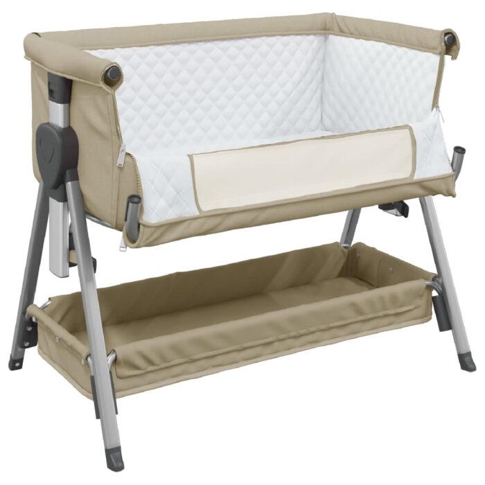 Lit pour bébé avec matelas Taupe Tissu de lin – Image 2