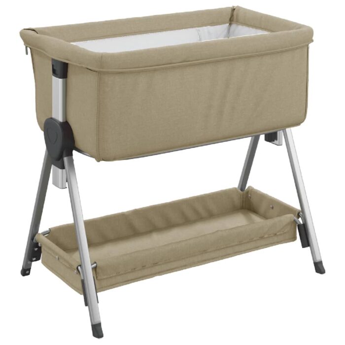 Lit pour bébé avec matelas Taupe Tissu de lin – Image 4