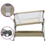 Lit pour bébé avec matelas Taupe Tissu de lin – Image 5