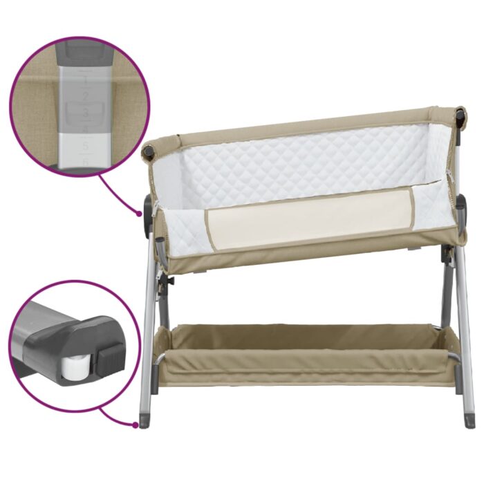 Lit pour bébé avec matelas Taupe Tissu de lin – Image 5