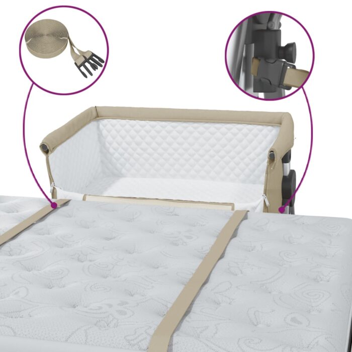 Lit pour bébé avec matelas Taupe Tissu de lin – Image 6