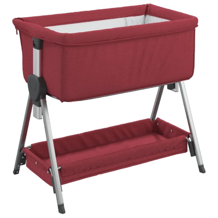 Lit pour bébé avec matelas Rouge Tissu de lin – Image 4