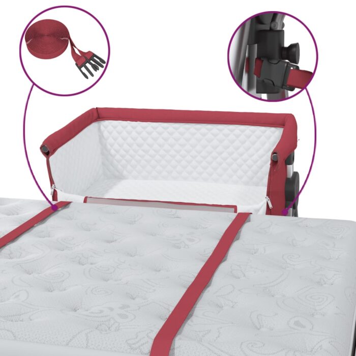 Lit pour bébé avec matelas Rouge Tissu de lin – Image 6