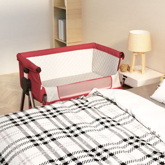 Lit pour bébé avec matelas Rouge Tissu de lin – Image 1