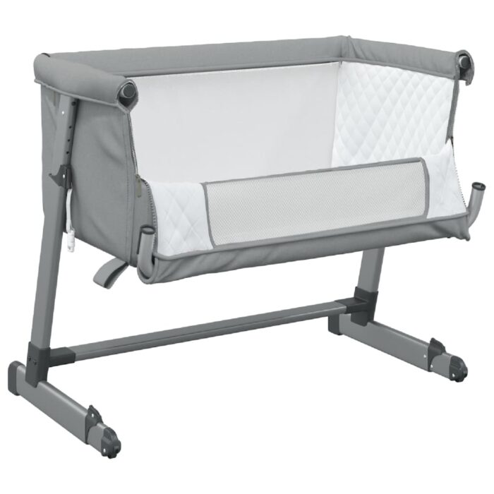 Lit pour bébé avec matelas Gris clair Tissu de lin – Image 2