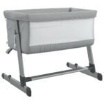 Lit pour bébé avec matelas Gris clair Tissu de lin – Image 3