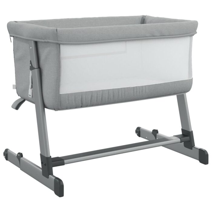 Lit pour bébé avec matelas Gris clair Tissu de lin – Image 3
