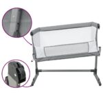 Lit pour bébé avec matelas Gris clair Tissu de lin – Image 5
