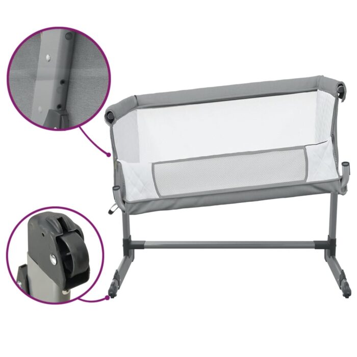 Lit pour bébé avec matelas Gris clair Tissu de lin – Image 5