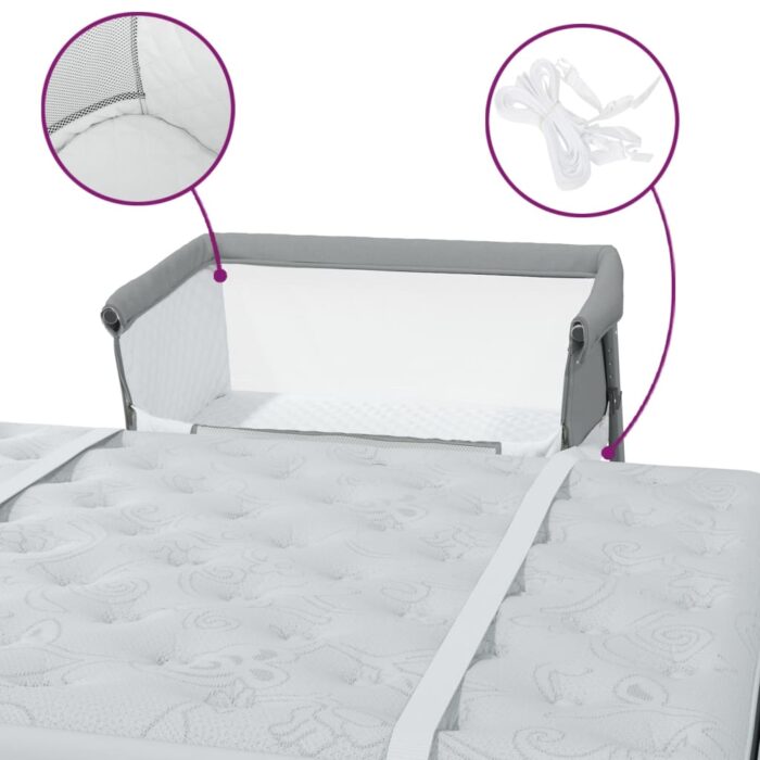 Lit pour bébé avec matelas Gris clair Tissu de lin – Image 6