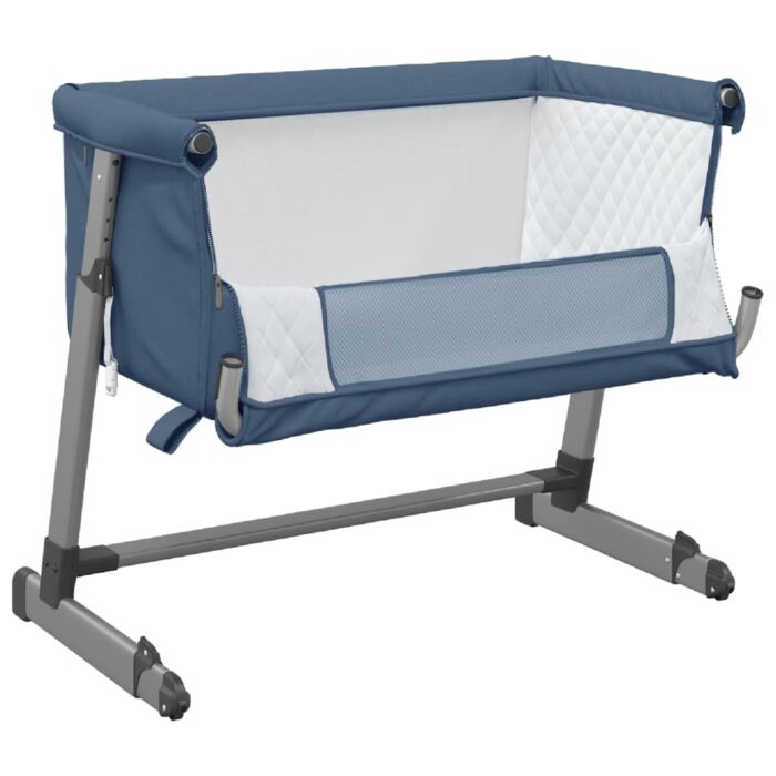 Lit pour bébé avec matelas Bleu marine Tissu de lin – Image 2