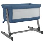 Lit pour bébé avec matelas Bleu marine Tissu de lin – Image 3