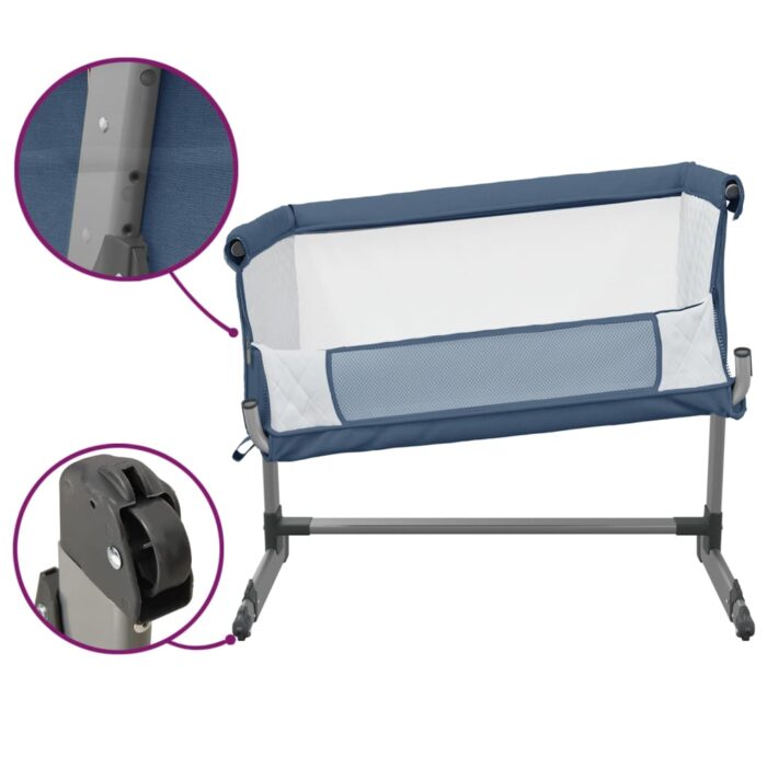 Lit pour bébé avec matelas Bleu marine Tissu de lin – Image 5