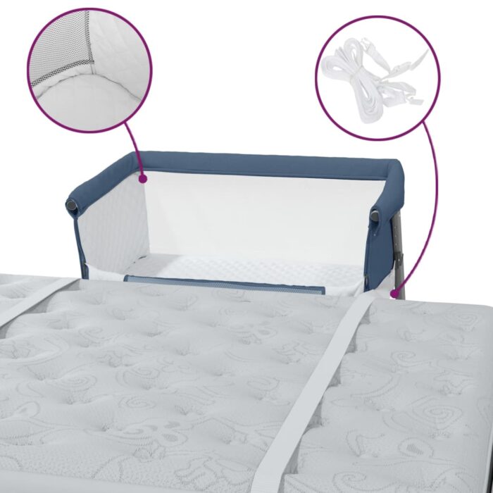Lit pour bébé avec matelas Bleu marine Tissu de lin – Image 6